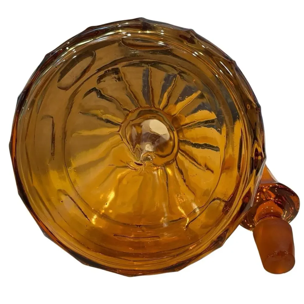 Vintage Empoli Italy Wide Panel Ribbed Glass Decanter & Stopper Amber*